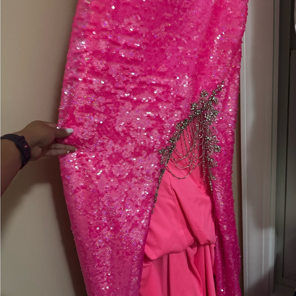 2 Cute Pink Embellished Slit Prom Gown - Picture 5 of 10
